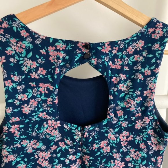 Adorable Blue Floral Sundress with Open Back Detail Sheer Overlay and Slip Small - Picture 5 of 6